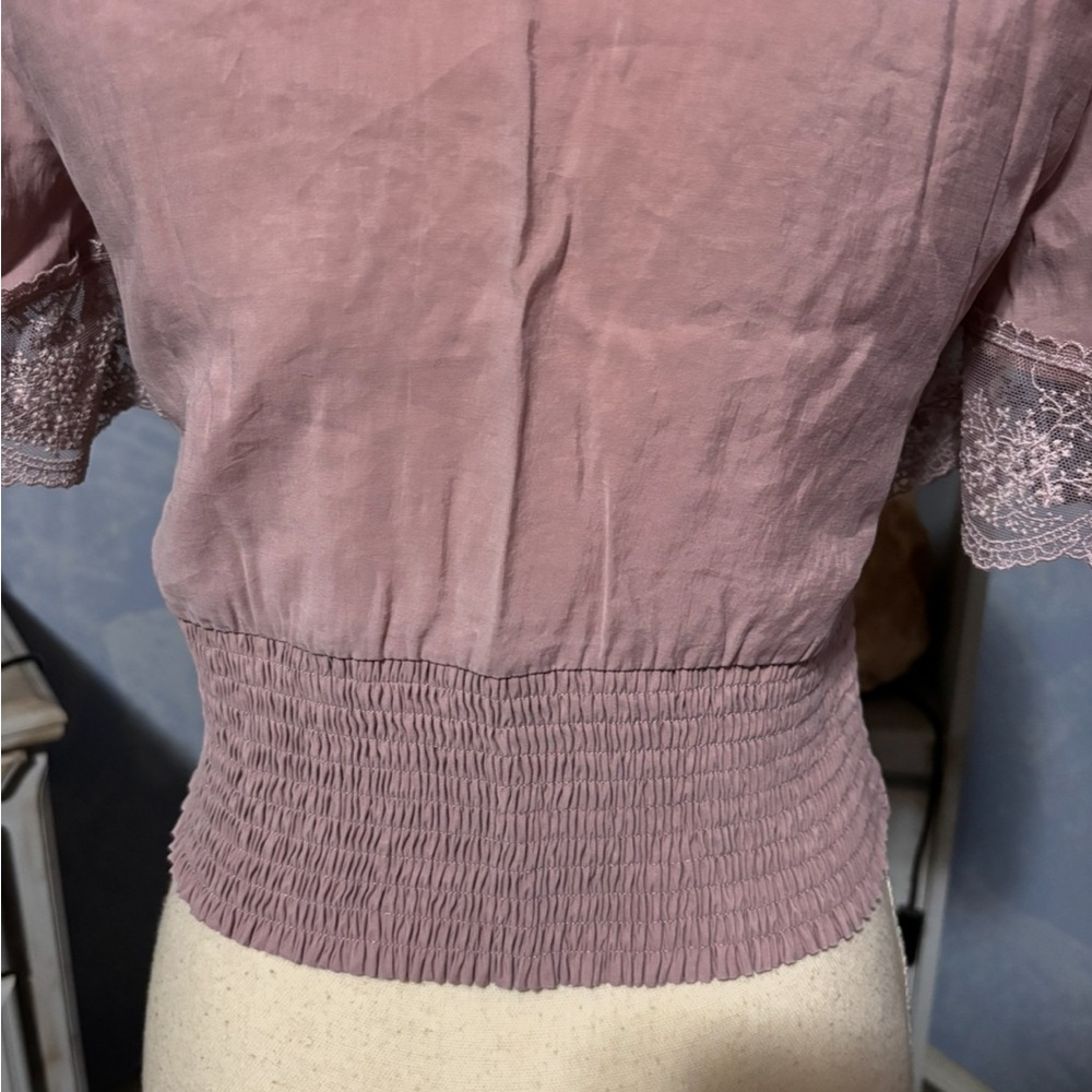 Zara Lace Trim Blouse Mauve Pink Cropped Top XS Boho Cottagecore - Picture 8 of 10